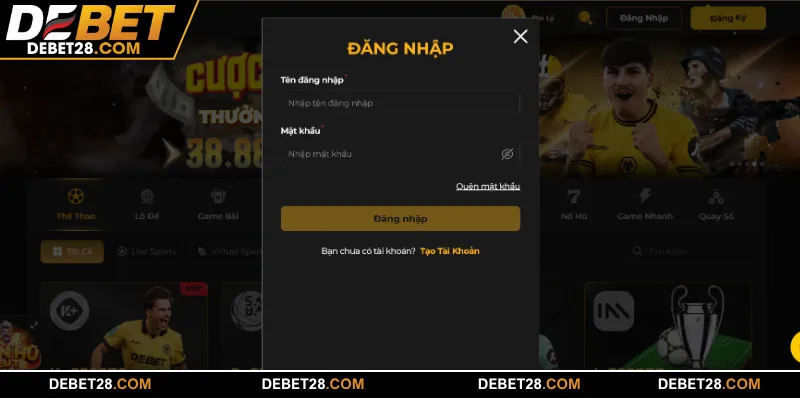 Chi tiết từng bước đăng nhập DEBET ngay trên website